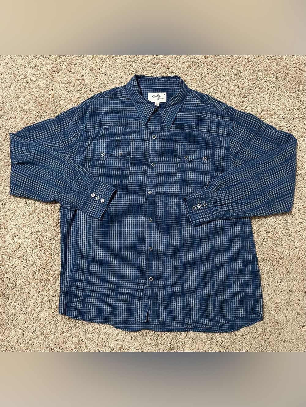 Scully Modal Blend Blue Embroidered Western Pearl Snap Button Up Shirt Size XL